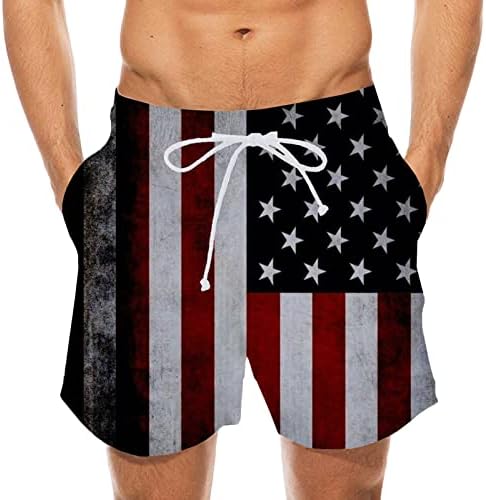 Spor Şort Erkekler için Bağımsızlık Günü Çizgili Bayrak Baskı Şort Elastik Bel plaj pantolonları erkek 7 Egzersiz