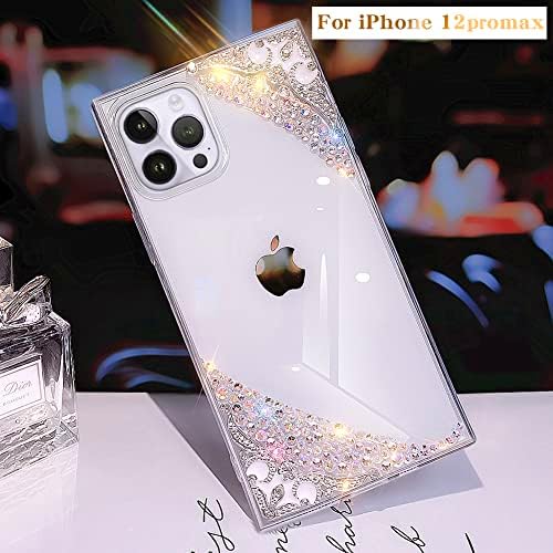 Walaıvgne Kare Bling iPhone için kılıf 12 Pro Max, Glitter Temizle Telefon kılıfı ile Sparkle Rhinestone Elmas Tasarım,