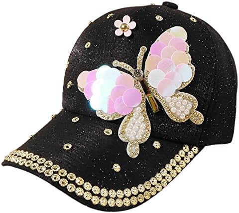 LABANCA Kadın Kızlar Kelebek Rhinestones Beyzbol Kapaklar Şapkalar Moda Bling Taklidi Çivili güneş şapkası Ayarlanabilir