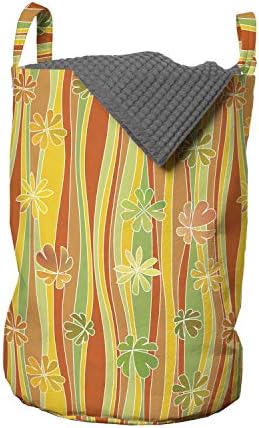 Ambesonne Çiçekli Çamaşır Torbası, Yoncadan İlham Alan Ombre Yaprakları Eşliğinde Renkli Eğik Dikey Dalga Deseni,