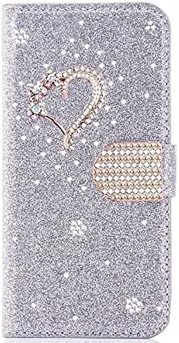 XYX Cüzdan Kılıf Samsung Galaxy A12 5G, Glitter Kristal Aşk Elmas Flip Kart Yuvası Lüks Kız Kadın Telefon Kapak-Mor