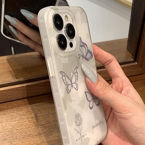 Aeılene Kelebek Telefon Kılıfı için iPhone 13 Pro Max, sevimli Kore Koyu Mor Çizgi Gül Kelebek Desen Telefon Kapak
