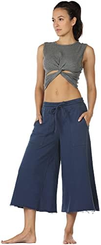 ıcyzone Culottes kapri pantolonlar Kadınlar için Elastik Bel Geniş Bacak Joggers Rahat Salon Pamuk Sweatpants Cepler
