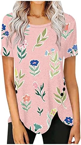 Kadın Grafik TopFunny Kelebek Çiçek Baskı Rahat Gömlek Gevşek Rahat T-Shirt Yuvarlak Boyun Kısa Kollu Üst