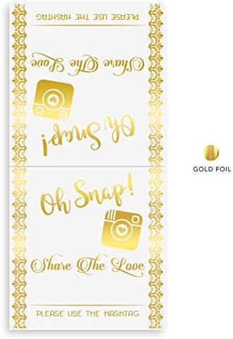 Hashtag İşaretleri Altın Folyo, 25 Paket, Düğün Hashtag İşaretleri, Kirli Beyaz Kart Stoğu, Düğün Masa Üstü, Oh Snap