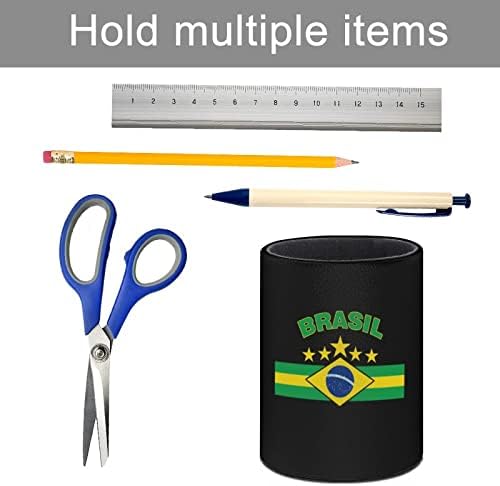 Brezilya bayrağı PU deri kalem sahipleri kalem Kupası konteyner desen Resepsiyon Organizatör ofis ev için yuvarlak