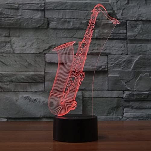 3D saksafon gece lambası masa lambası dekor masa masa optik Illusion lambaları 7 renk değiştirme ışıkları LED masa