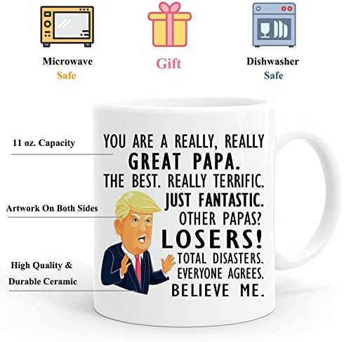 Komik En İyi Papa Trump Kahve Kupaları-Torun/Torundan PAPA Kupa Doğum Günü hediyesi,11 Ons, BABA ve erkekler için