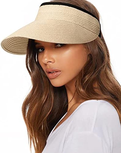 FURTALK Bayan güneşlik şapka Hasır güneşlikler Kadınlar için Yaz Paketlenebilir At Kuyruğu plaj şapkaları Kadınlar