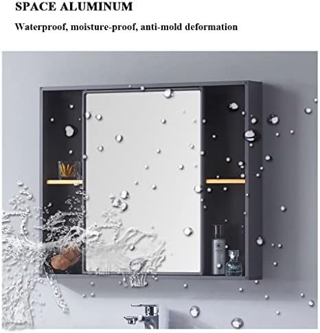 Alüminyum Banyo aynası Dolabı, Sol ve Sağ Sürgülü Kapı Duvar Depolama dolabı, HD Su Geçirmez Gümüş Ayna, Delik Delme