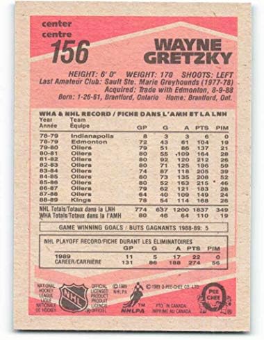 1989-90 Çiş Çiş 156 Wayne Gretzky Los Angeles Kralları NHL Hokey Kartı NM-MT