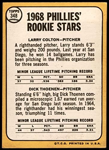 1968 Topps 348 Phillies Çaylaklar Larry Colton / Dick Thoenen Philadelphia Phillies (Beyzbol Kartı) ESKİ / MT +
