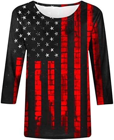 PIMOXV Bayan 3D Amerikan Bayrağı 4th Temmuz Gömlek Sıkıntılı Vatansever Gömlek Casual Bağımsızlık Günü 3/4 Kollu Tunik