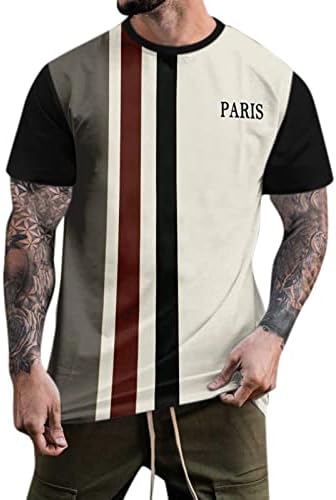 HDDK Erkek Asker Kısa Kollu T-Shirt Yaz Sokak Şerit Renk Blok Patchwork Üstleri Moda Genç Casual Tees