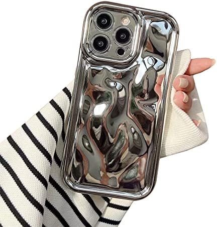 13 Pro Sevimli Telefon Kılıfları - 3D Pleats Dalga Ayna Glitter iPhone, 13 Pro 6.1 Yumuşak TPU Darbeye Dayanıklı Telefon