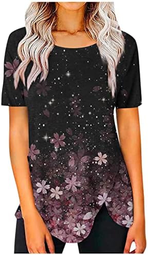 Kadın Grafik TopFunny Kelebek Çiçek Baskı Rahat Gömlek Gevşek Rahat T-Shirt Yuvarlak Boyun Kısa Kollu Üst
