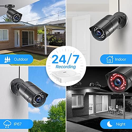 ZOSI 5MP 2K Ev Güvenlik Kamerası Sistemi Açık Kapalı, H. 265 + Sabit Diskli 4 Kanallı CCTV DVR 2TB ve 120ft Gece Görüşlü