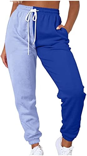 Kadın Colorblock Sweatpant Elastik Yüksek Bel Koşu Joggers Pantolon Rahat İpli cepli pantolon