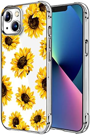 HEYORUN Ayçiçeği Şeffaf Kılıf iPhone 13 için Uyumlu 6.1 İnç 2021, Ayçiçeği Kızlar ve Kadınlar Çiçek Arka Kapak Kılıfı,