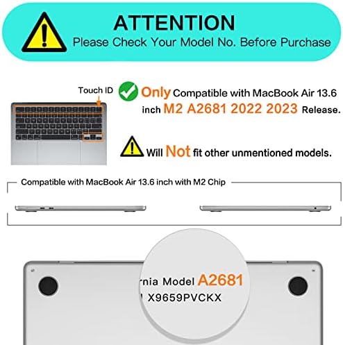 MOSISO MacBook Air 13.6 inç Kılıf ile Uyumlu 2022 2023 Yayın A2681 M2 Çip Dokunmatik Kimlik, Plastik Sert Kılıf ve