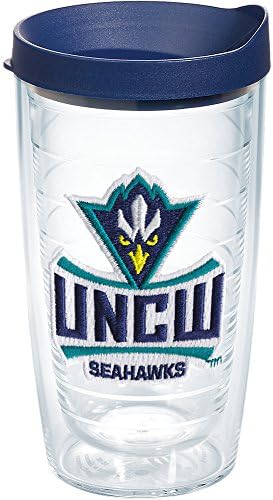 Tervis UNC Wilmington Seahawks Amblemli ve Lacivert Kapaklı Logo Bardak 16oz, Şeffaf