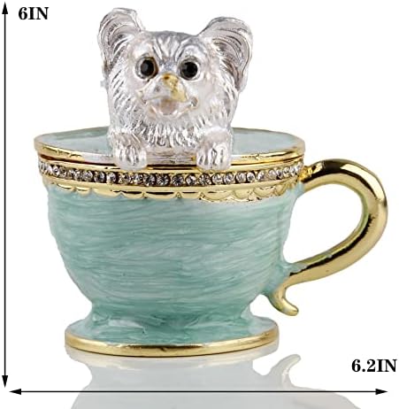 Çay fincanı Pet Yavru Köpek Biblo Kutusu Menteşeli Halka Tutucu Mücevherli Boyalı Emaye Koleksiyon Köpek Hayvan Heykelcik