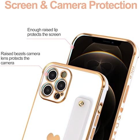 bilek Kayışı Standı ile iPhone 12 Pro Max Durumda, Sevimli Lüks Parlak Kaplama Altın Kenar [Güçlendirilmiş Köşeler]