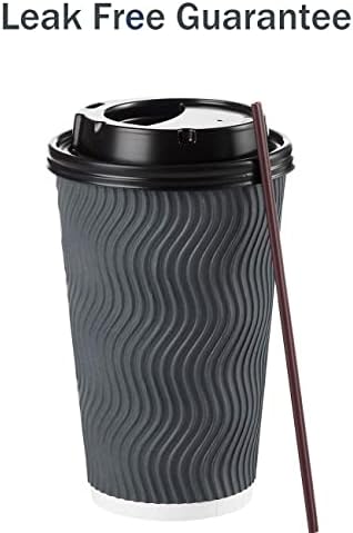 Kapaklı ve Pipetli Tek Kullanımlık Kahve Fincanları-16 oz (90 Set) Togo İçeceklere Gitmek için Kapaklı Sıcak Kağıt