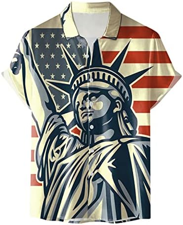 Yaz Erkek Gömlek Baskılı Bayrak Bahar Bluz Yaz Moda Kısa Plaj Kollu Üst Rahat Gömlek Kısa Kollu T