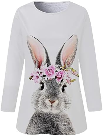 CGGMVCG Paskalya Gömlek Kadınlar için 3/4 Kollu Sevimli 3D Tavşan Baskı Üç Çeyrek Kollu Ekip Boyun Tişörtleri Paskalya