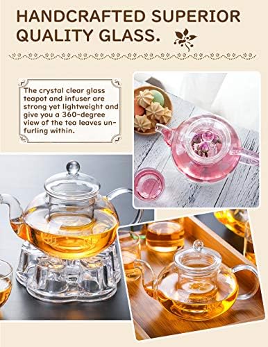 IwaıLoft cam çaydanlık Demlik ile, Stovetop Güvenli Çay Su ısıtıcısı, Çiçeklenme ve Gevşek Yaprak Çay Makinesi Seti