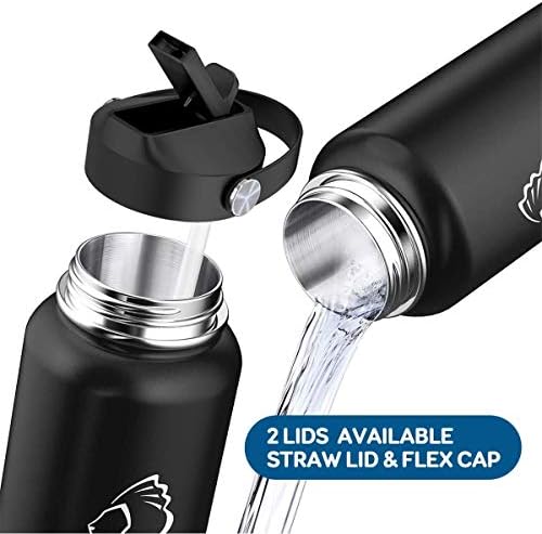 BUZİO Vakum Yalıtımlı Paslanmaz Çelik Su Şişesi 40 oz 64 oz Hakaret ile Üç Kapaklar Su Şişesi, siyah BPA Ücretsiz
