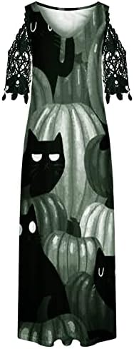 NOKMOPO Artı Boyutu Maxi Elbise Kadınlar için Soğuk tek omuzlu elbise Dantel Kısa Kollu V Boyun Dantelli Maxi Elbiseler
