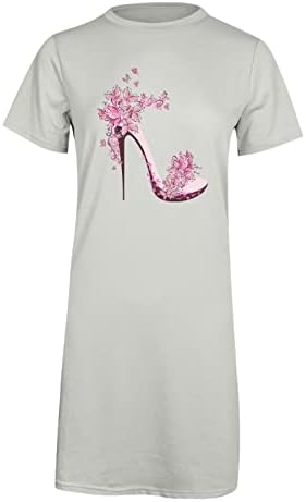 Yaz Günlük elbiseler Kadınlar için 2023 Çiçek Yuvarlak Boyun Kısa Kollu Gevşek Mini Shift Elbise T-Shirt Elbise