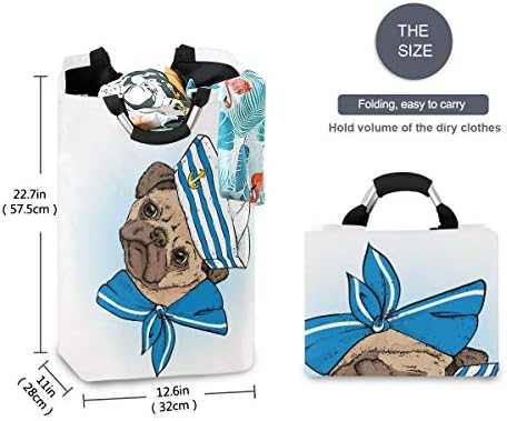 YYZZH Güzel Yavru Köpek Denizci Hayvan Bez Denizci Kap ve Kravat Büyük çamaşır torbası Sepet Alışveriş Çantası Katlanabilir