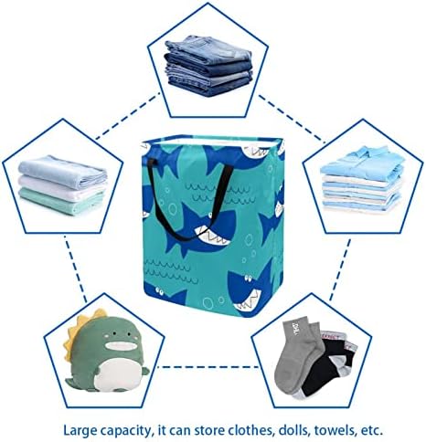 Okyanus Deniz Köpekbalığı Desen Baskı Katlanabilir çamaşır sepeti, 60L Su Geçirmez çamaşır sepetleri çamaşır Kutusu