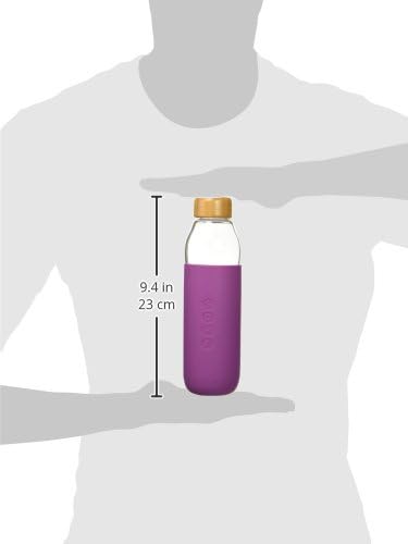 Soma 17 oz. Silikon Kılıflı BPA İçermeyen Geniş Ağızlı Cam Su Şişesi, Patlıcan