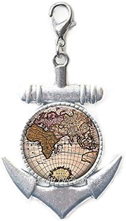 HandcraftDecorations Harita Çapa Fermuar Çekme-Dünya Haritası Takı-Küre Çapa Fermuar çekme-Dünya Küre ıstakoz kanca-Küre