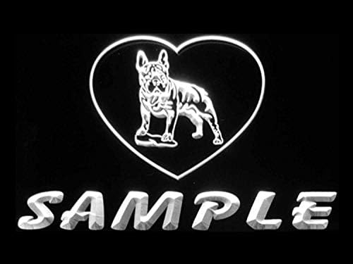 Adı Kişiselleştirilmiş Özel Fransız Bulldog Köpek Evi Ev Neon Burcu Beyaz 24x16 inç st4s64-vh-tm-w