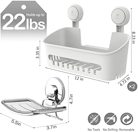 LEVERLOC duş rafı Vantuz 2'li Paket ve Duş Sabunluğu Bir Saniye Kurulum Çıkarılabilir Güçlü Vantuz Banyo Organizatörü