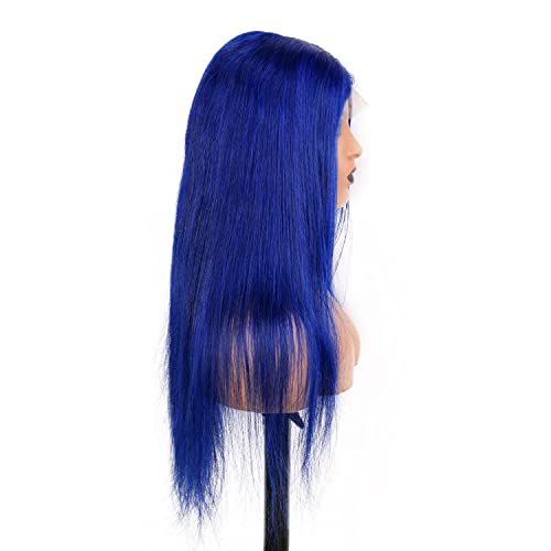 Hairytale 150 % Yoğunluk Mavi Uzun Düz Dantel ön peruk insan saçı 13×6 T sırma ön peruk Elastik Bant ile Remy Saç