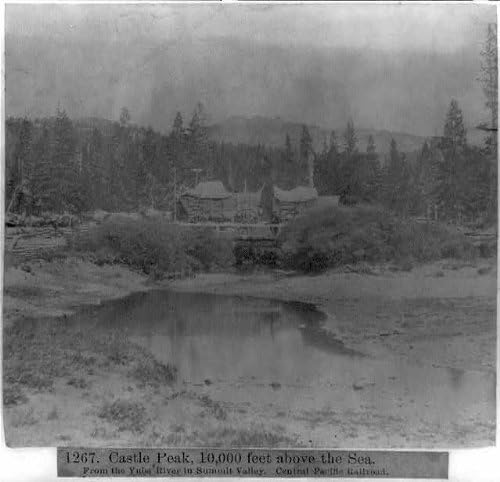 Tarihselfindings Fotoğraf: Kale Zirvesi, Yuba Nehri, Zirve Vadisi, Orta Pasifik Demiryolu, RR, 1866, Köprü