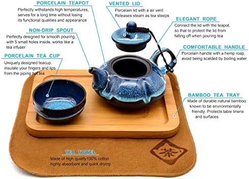 OMyTea Seyahat Japon çay seti-Çin Asya Kung Fu Gongfu Porselen çay seti-çaydanlık, 4 çay Bardağı, Bambu çay tepsisi,