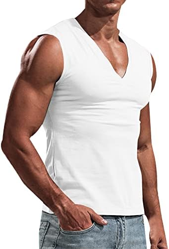 Esobo erkek V Boyun Spor Gömlek Kolsuz Katı Slim Fit Vücut Geliştirme Kas Gömlek Tank Top
