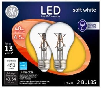 LED Ampuller, Yumuşak Beyaz Şeffaf, 4,5 Watt, 450 Lümen, 2-Pk.