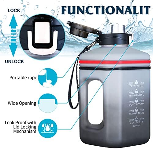 HANGAİSDAY Yarım Galon / 2.2 L Büyük Su Şişeleri ile Zaman İşaretleyici, Geniş Ağız BPA & DEHP Ücretsiz, sızdırmaz