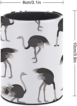 Karikatür Devekuşu Kuş Yuvarlak PU deri kalemlik masa düzenleyici Saklama Kabı Kalem Konteyner Fırça Makas Kutusu