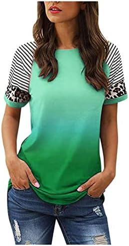Kireç Yeşili Üstleri Genç Kızlar için Yaz Sonbahar Kısa Kollu Ekip Boyun Degrade Baskı Gevşek Fit Bluz Gömlek Kadın
